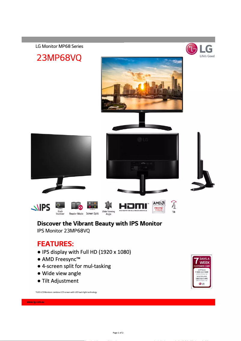 Page n°1 - Fiche technique LG 23MP68VQ-P