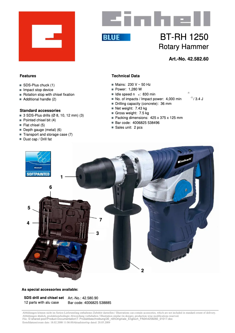 Page 1 de la notice Manuel utilisateur Einhell BT-RH 1250
