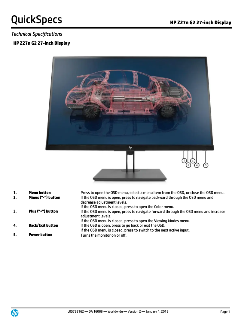 Page 1 de la notice Manuel utilisateur HP Z27n