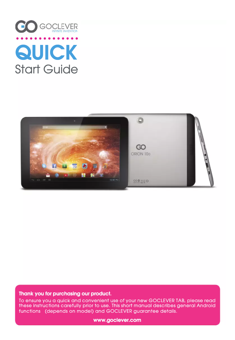 Page 1 de la notice Manuel utilisateur GoClever ORION 100