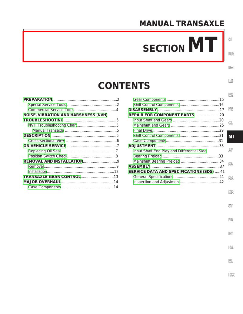 Imagen de la primera página del manual del dispositivo Altima (2000)