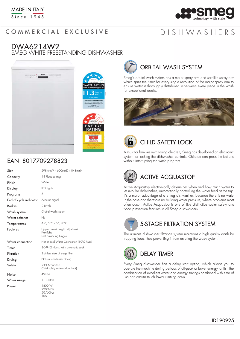 Page 1 de la notice Manuel utilisateur Smeg DWA6214S2