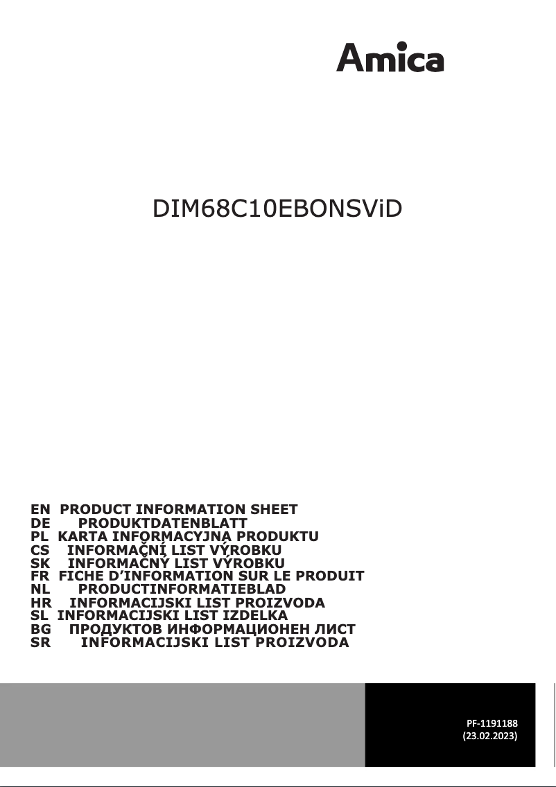 Página 1 del manual Ficha técnica Amica DIM68C10EBONSViD