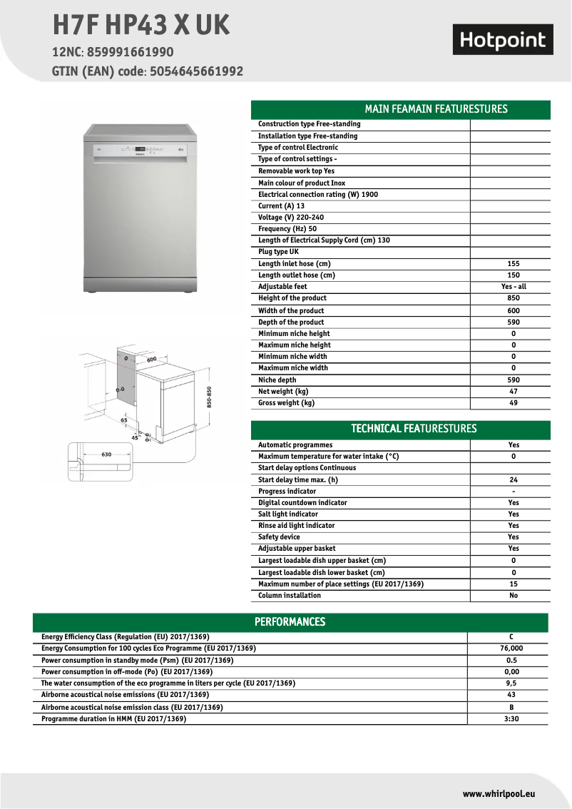 Imagen de la primera página del manual del dispositivo H7F HP43 X UK