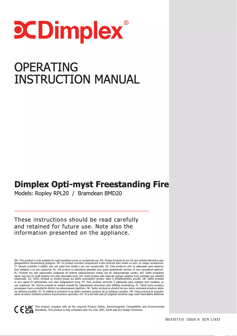 Page n°1 - Manuel utilisateur Dimplex BMD20