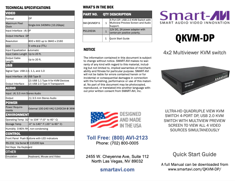 Page n°1 - Guide de démarrage rapide Smart-AVI QKVM-DP