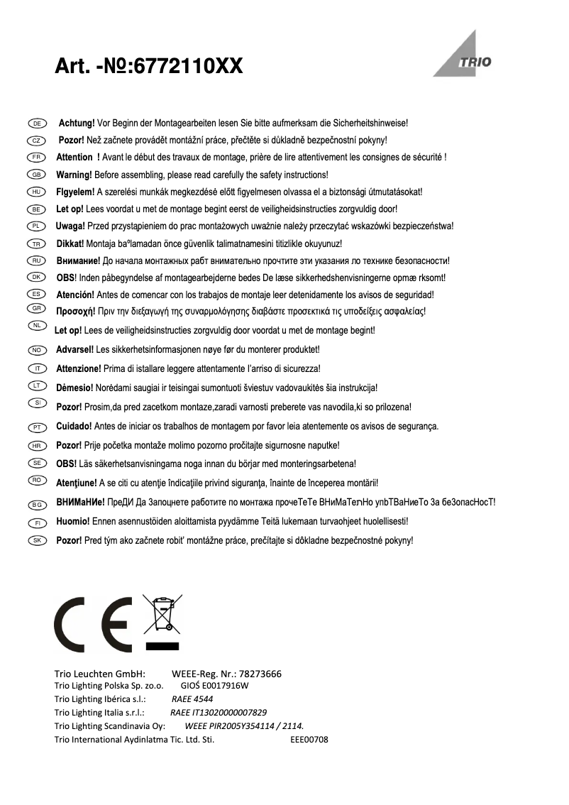 Page 1 de la notice Manuel utilisateur Trio Lighting Pageno 677211087