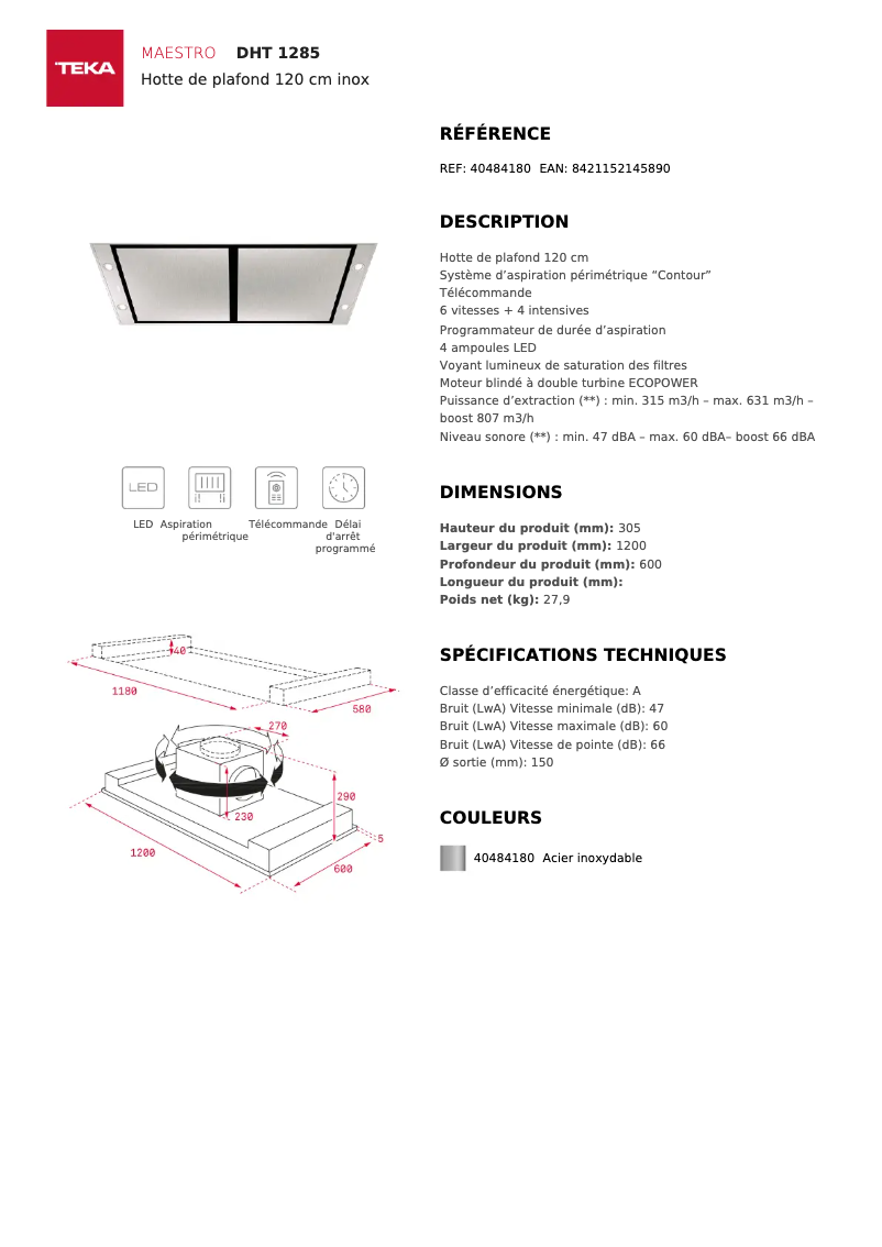 Page n°1 - Fiche technique Teka DHT 1285