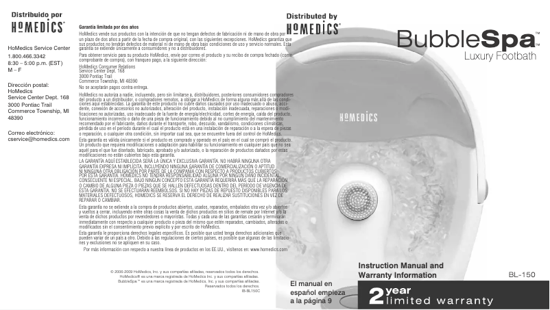 Page 1 de la notice Manuel utilisateur Homedics BL-150