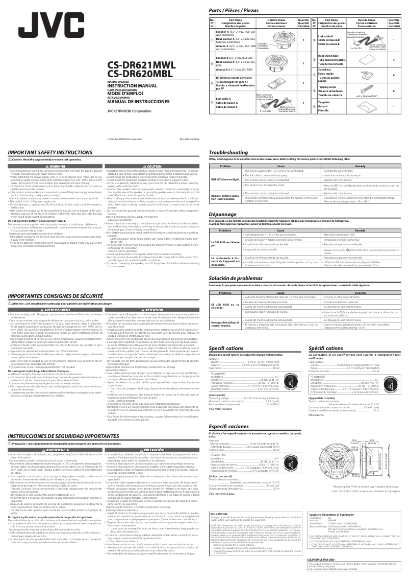 Page n°1 - Manuel utilisateur JVC CS-DR621MWL