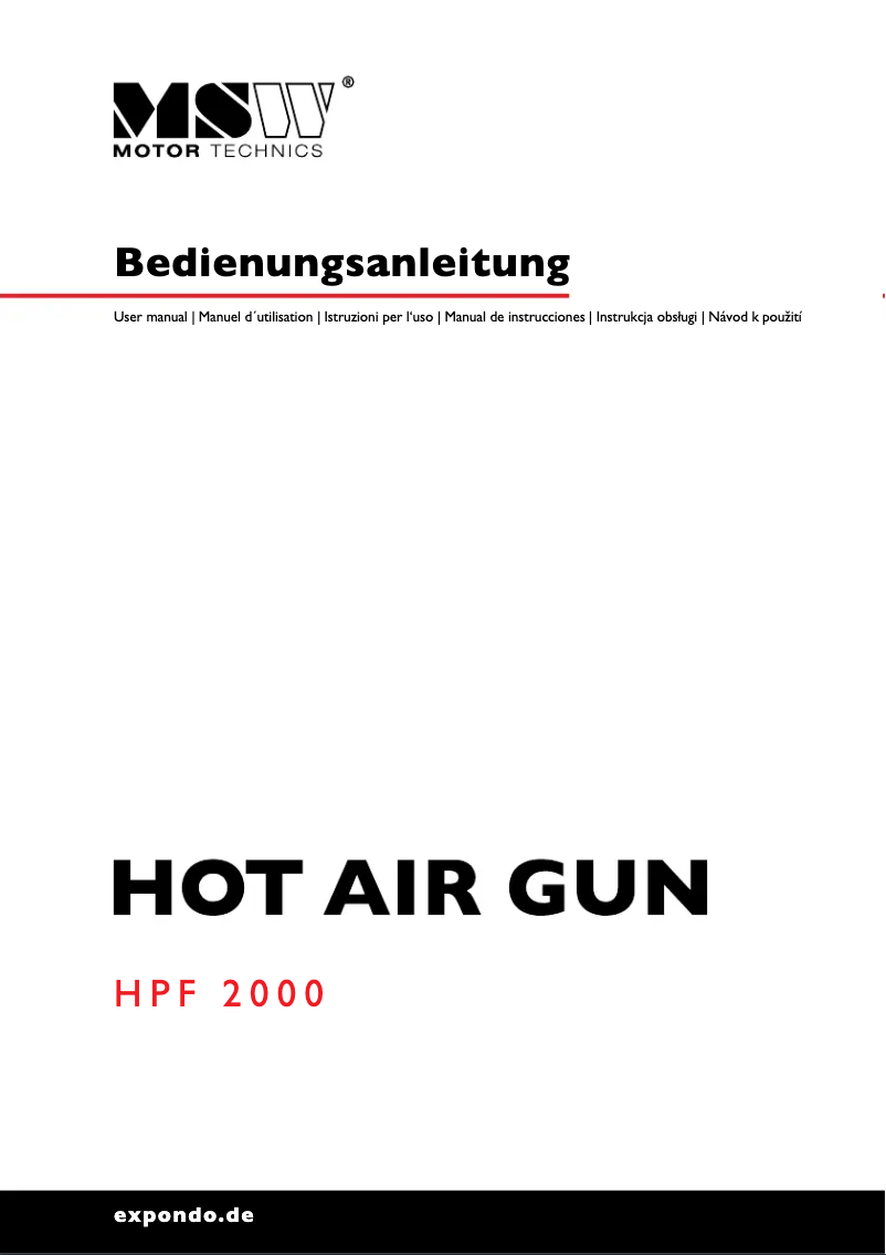 Page 1 de la notice Manuel utilisateur MSW HPF 2000