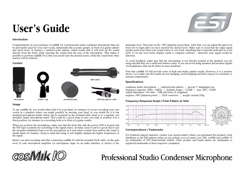 Page n°1 - Manuel utilisateur ESI cosMik 10
