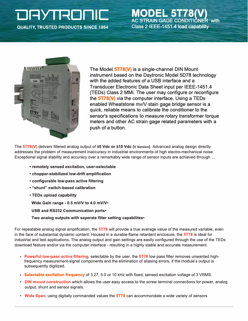 Page 1 de la notice Fiche technique Daytronic 5T78V