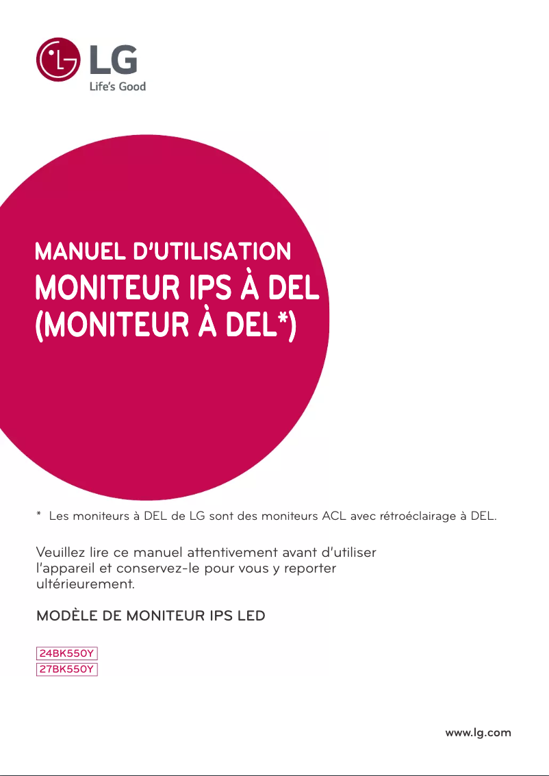 Page 1 de la notice Manuel utilisateur LG 24BK550Y