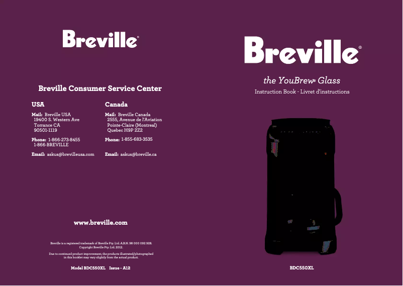 Page n°1 - Manuel utilisateur Breville the YouBrew BDC550XL