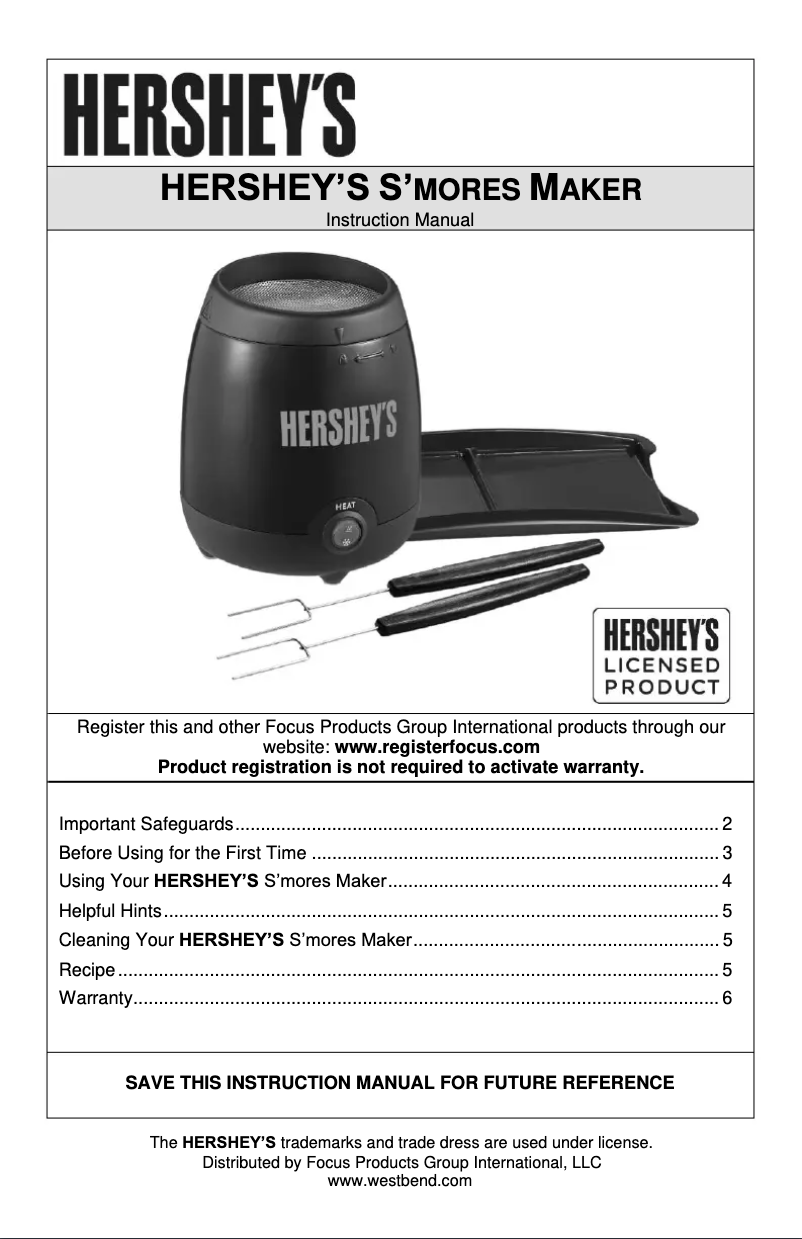 Page 1 de la notice Manuel utilisateur WestBend Hershey's S'mores Maker 6203