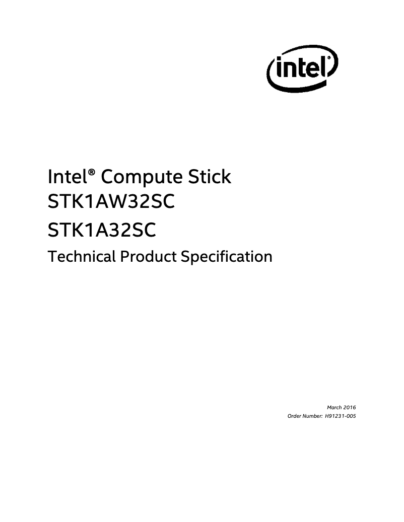 Page 1 de la notice Fiche technique Intel Compute Stick