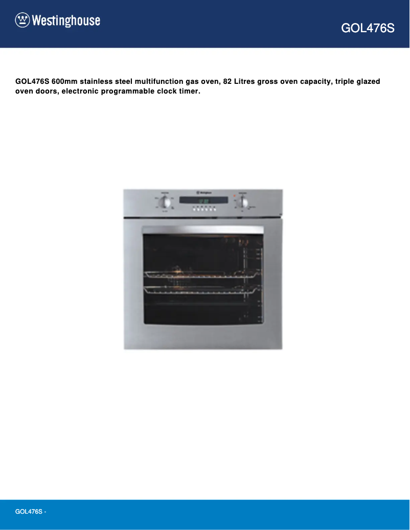 Page n°1 - Manuel utilisateur Westinghouse GOL476S