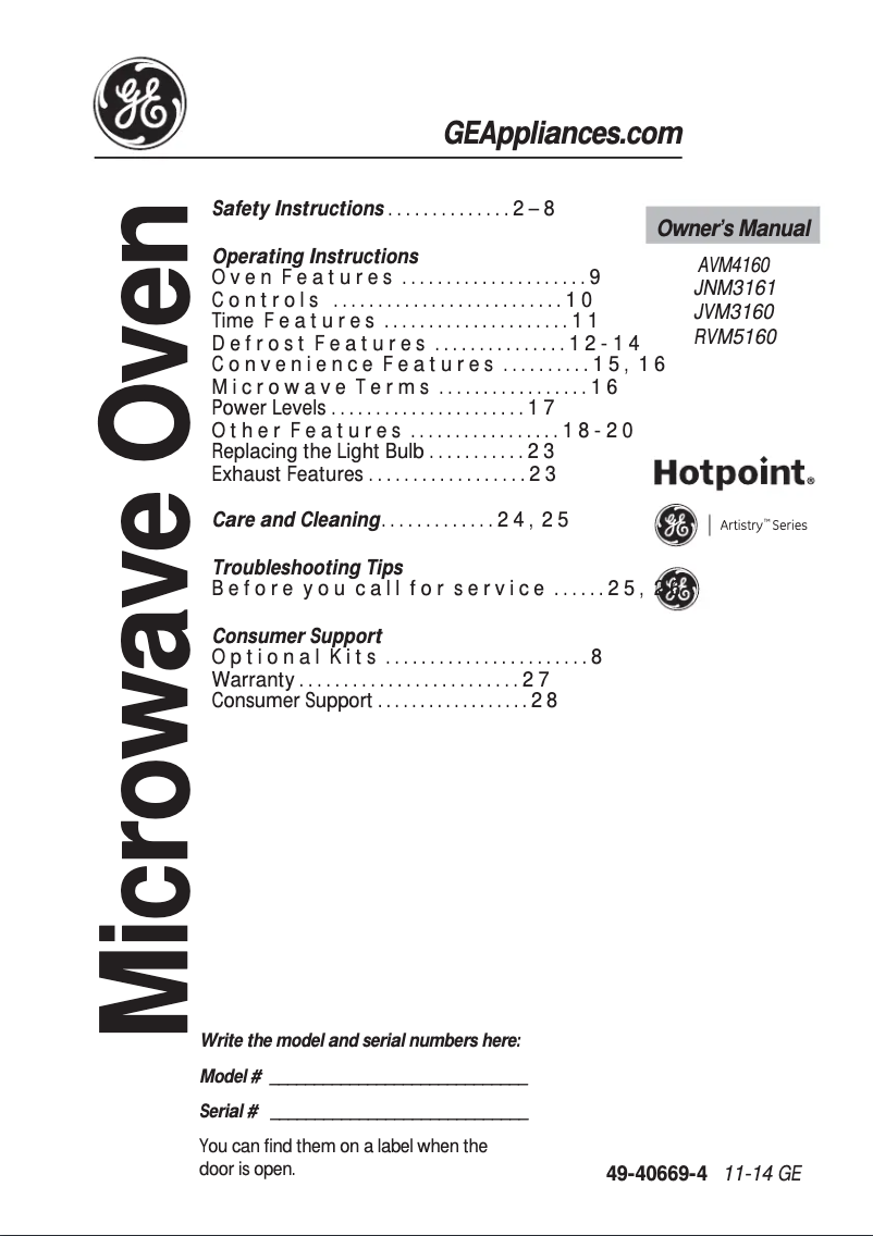 Page 1 de la notice Manuel utilisateur Hotpoint RVM5160DHBB