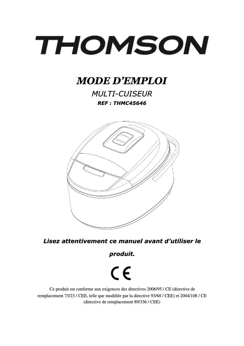 Image de la première page du manuel de l'appareil THMC45646