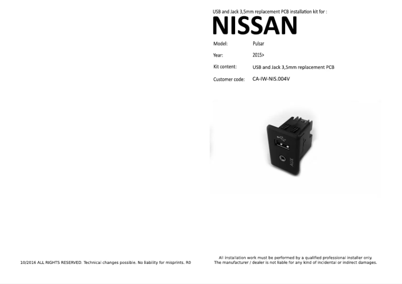 Page n°1 - Manuel utilisateur Pioneer CA-IW-NIS.004V