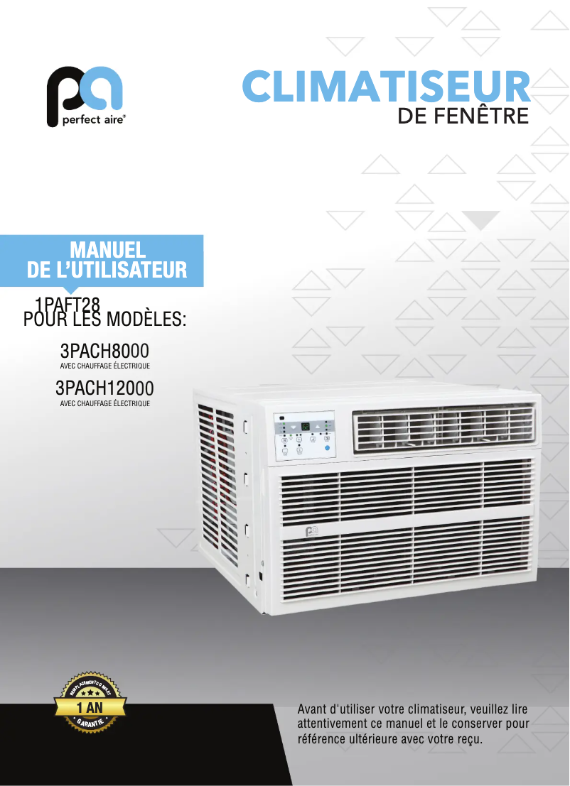 Page 1 de la notice Manuel utilisateur Perfect Aire 3PACH12000