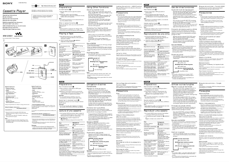 Page 1 de la notice Manuel utilisateur Sony Walkman WM-EX501