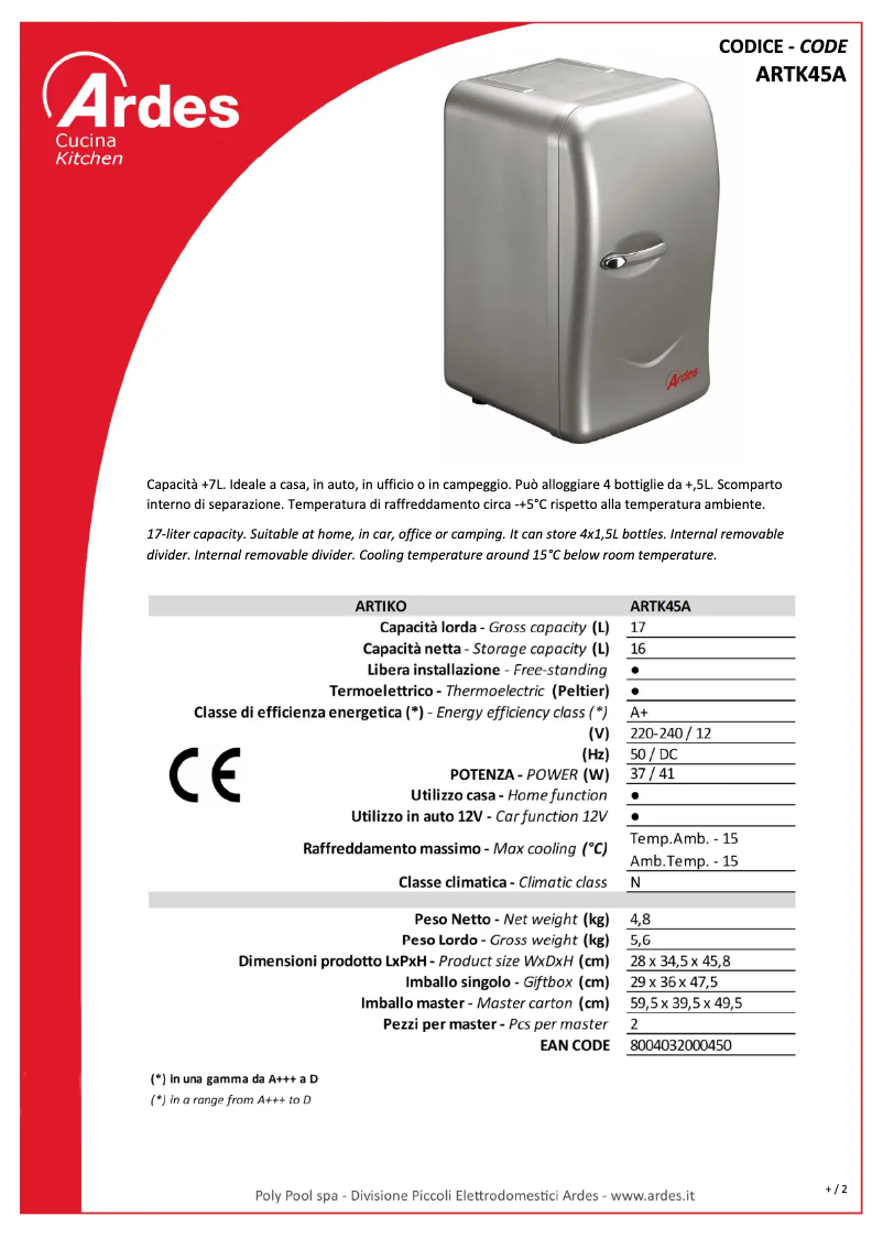 Page n°1 - Fiche technique Ardes ARTK45A