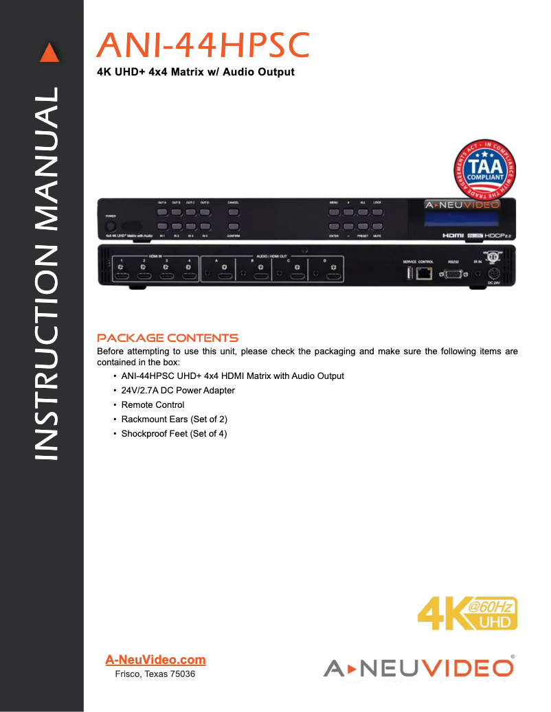 Image de la première page du manuel de l'appareil ANI-44HPSC