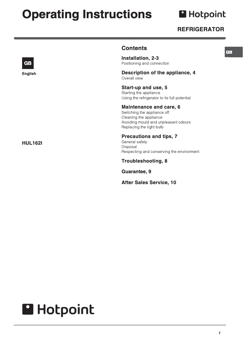 Image de la première page du manuel de l'appareil HUL162I