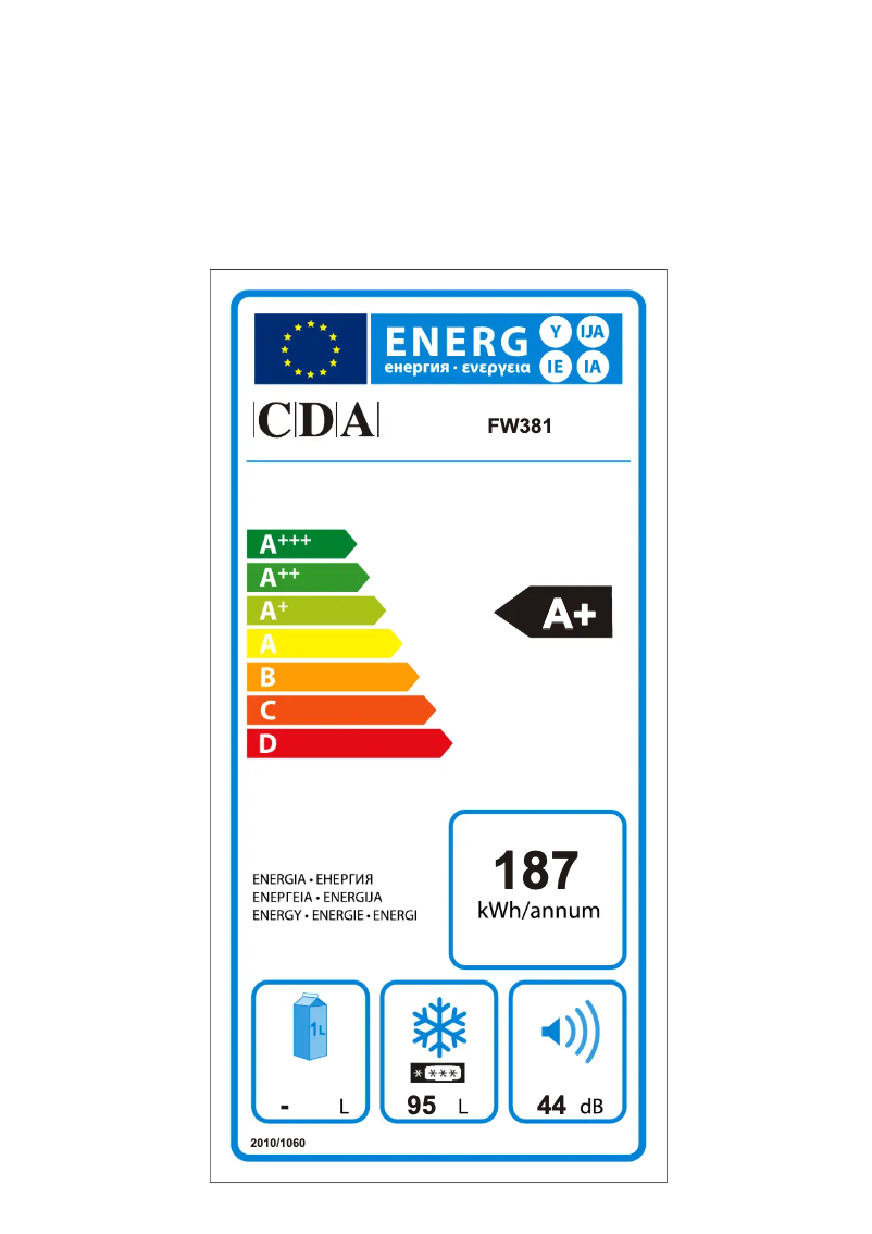 Page 1 of the manual Energy Label CDA FW381