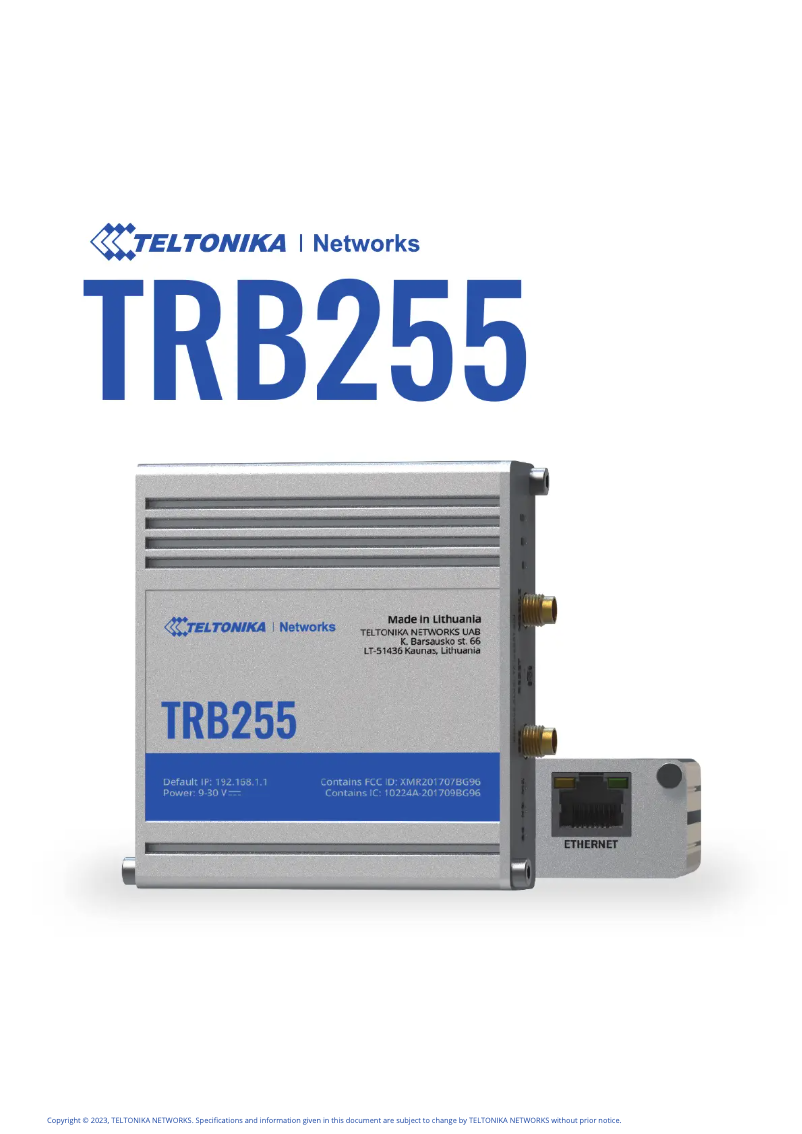 Page 1 de la notice Guide de démarrage rapide Teltonika TRB255