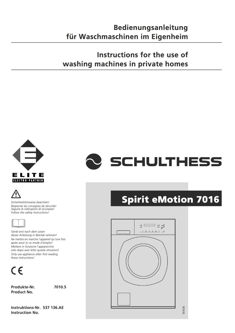 Page n°1 - Manuel utilisateur Schulthess Spirit eMotion 7016