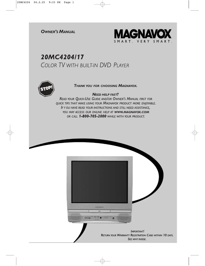 Page 1 de la notice Manuel utilisateur Philips Magnavox 20MC4204