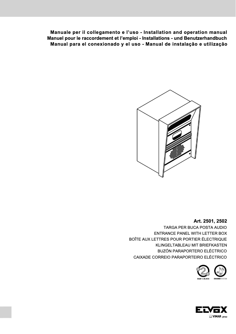 Page n°1 - Manuel utilisateur Vimar ELVOX 2501