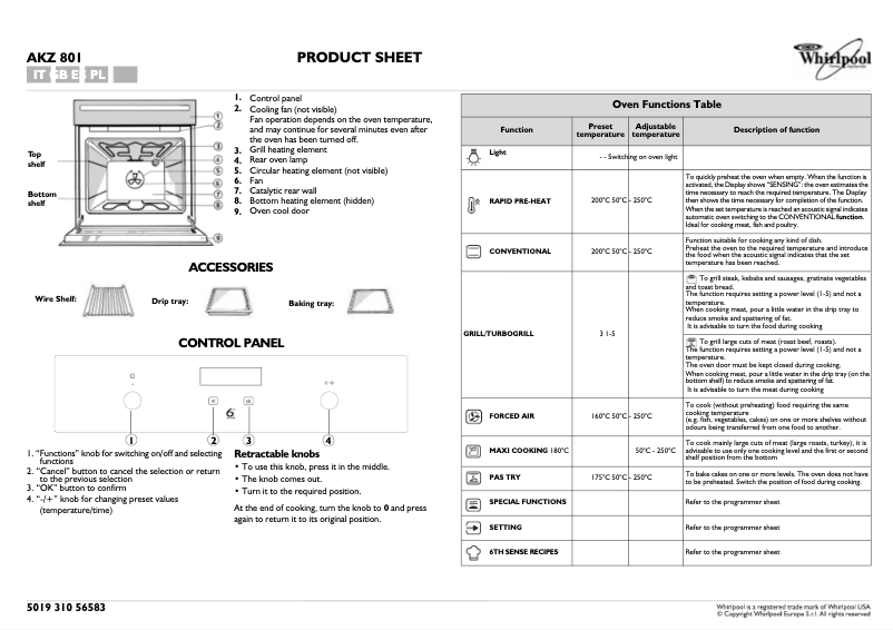 Page n°1 - Manuel utilisateur Whirlpool AKZ 801