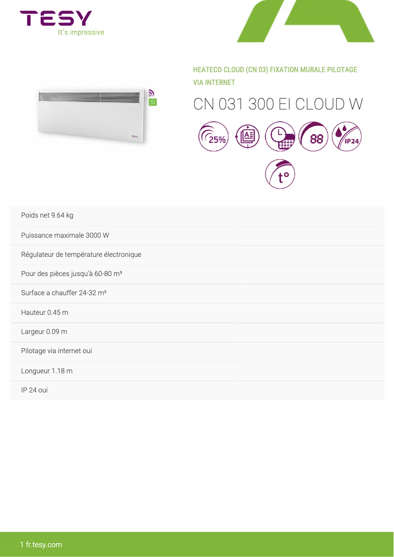 Page n°1 - Manuel utilisateur Tesy CN 031 300 EI CLOUD W