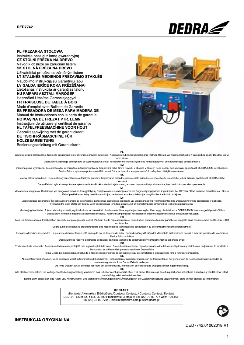 Page n°1 - Manuel utilisateur DEDRA DED7742