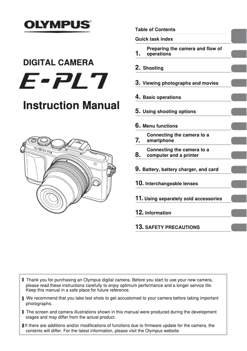 Image de la première page du manuel de l'appareil PEN E-PL7