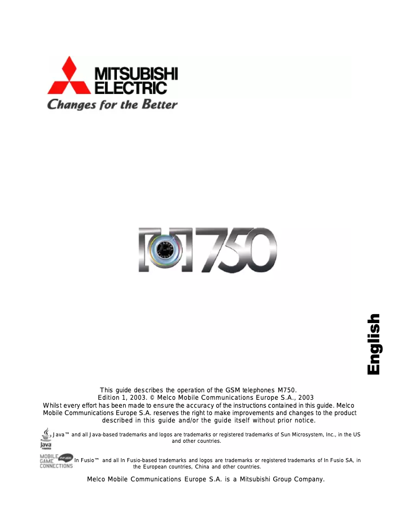 Page n°1 - Manuel utilisateur Mitsubishi M750