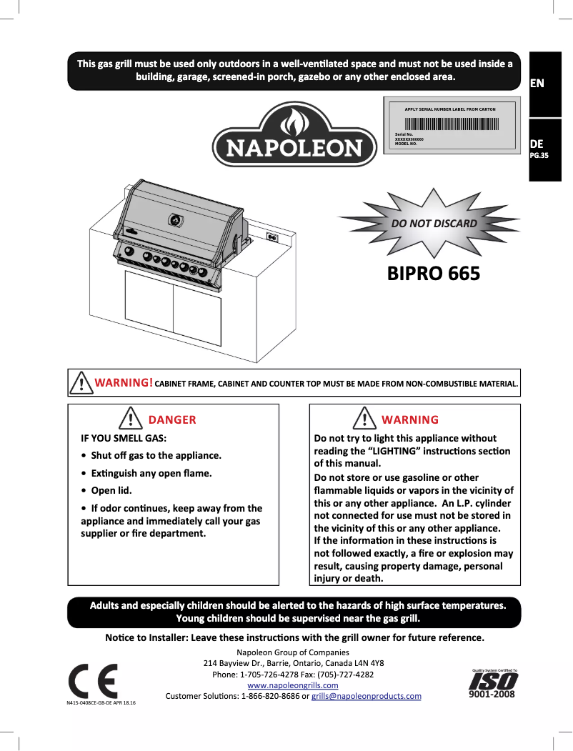 Page n°1 - Manuel utilisateur Napoleon BIPRO 665