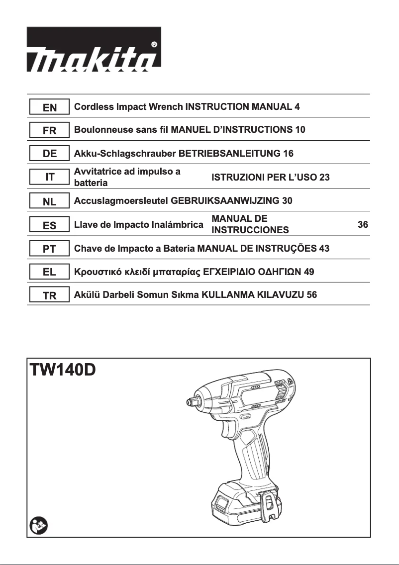 Page 1 de la notice Manuel utilisateur Makita TW140D