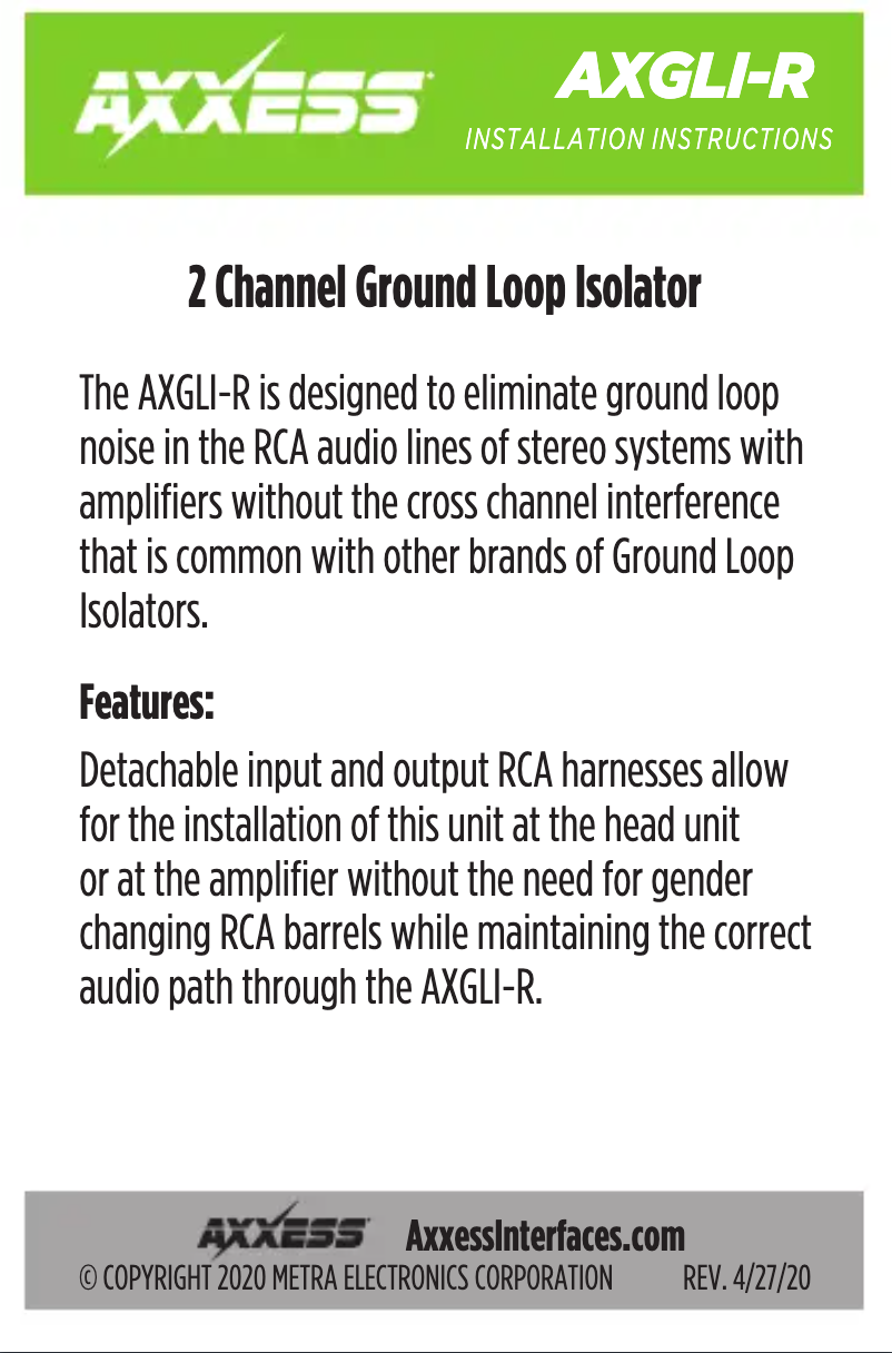 Page 1 de la notice Manuel utilisateur AXESS AXGLI-R