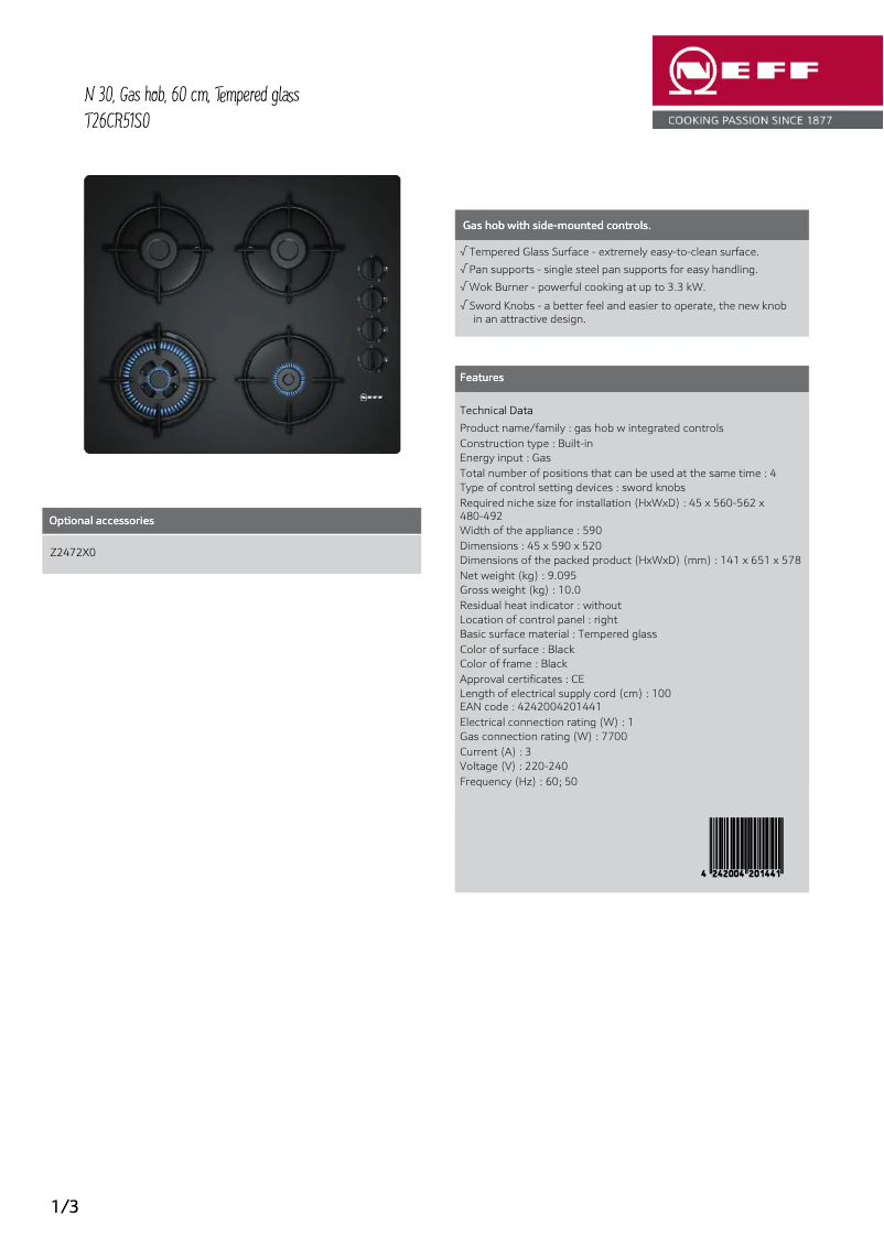 Page n°1 - Fiche technique Neff T26CR51S0