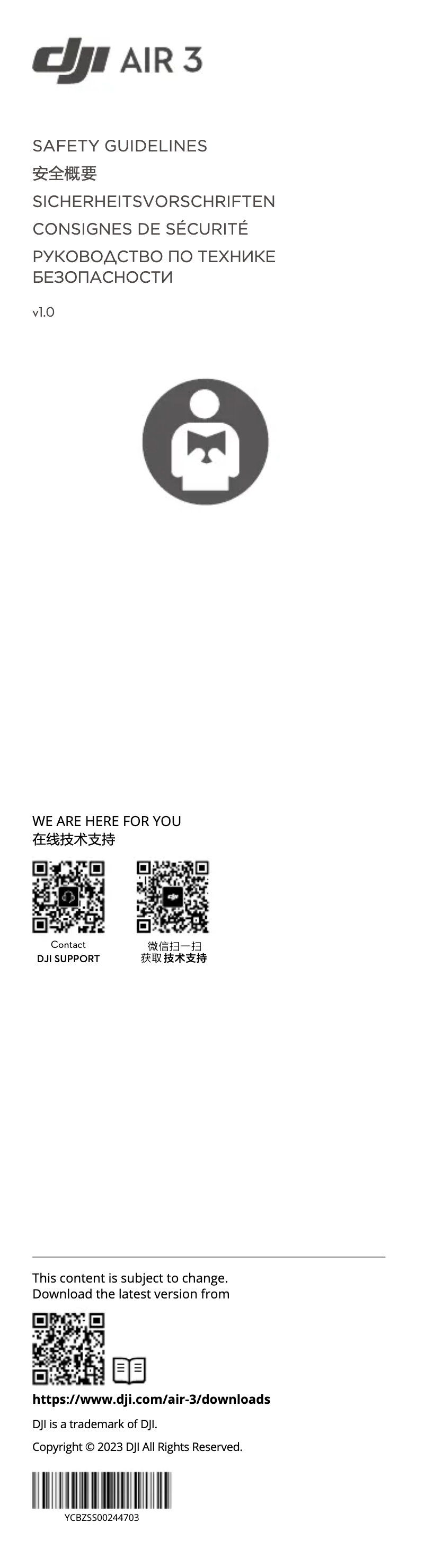 Page 1 de la notice Instructions de sécurité DJI Air 3
