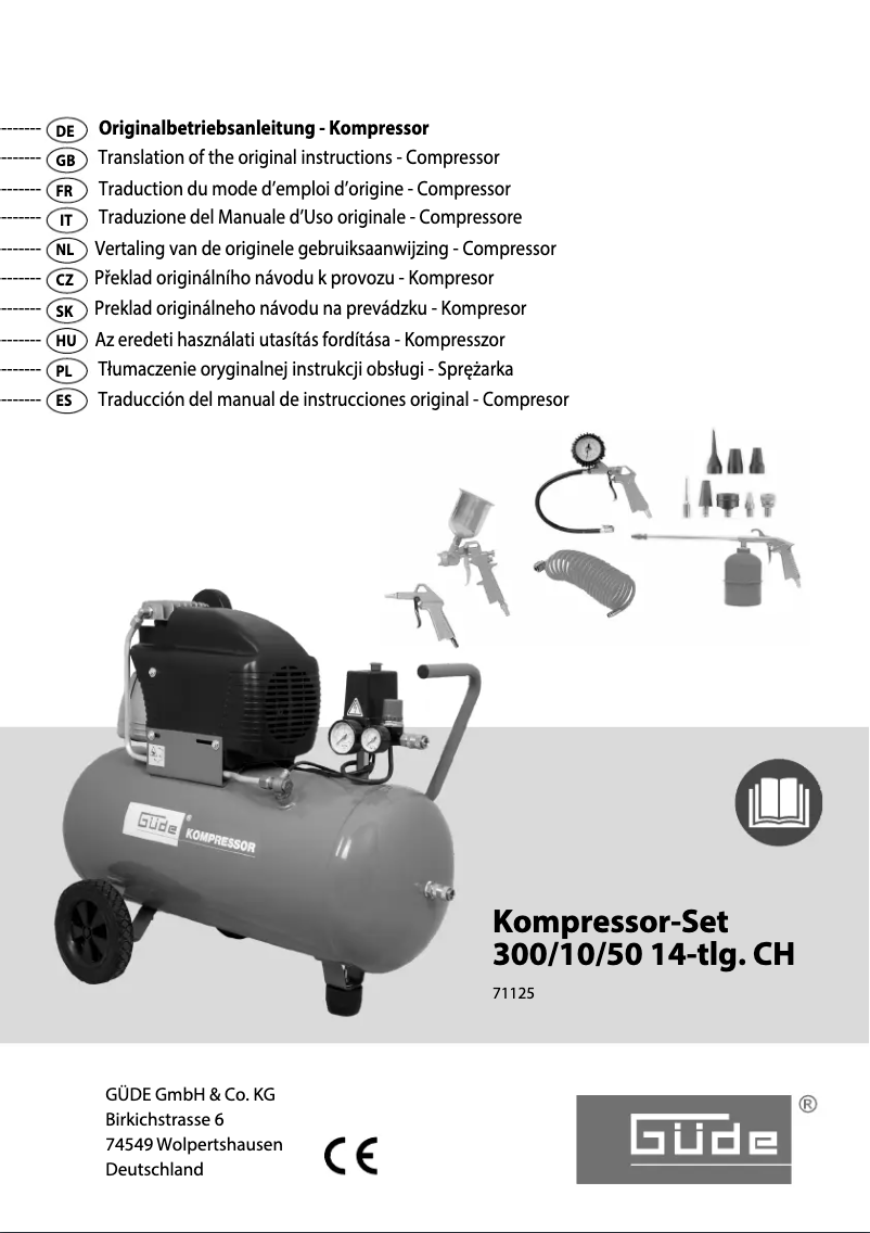 Page 1 de la notice Manuel utilisateur Güde Kompressor-Set 300/10/50