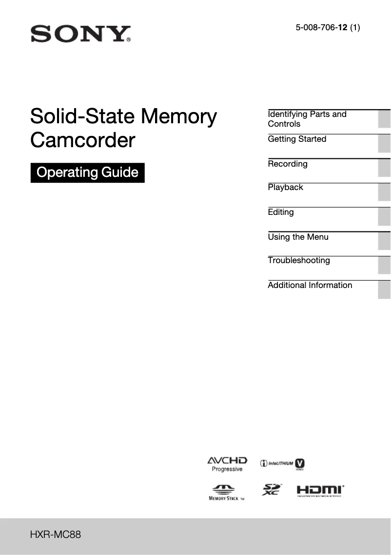 Image de la première page du manuel de l'appareil HXR-MC88