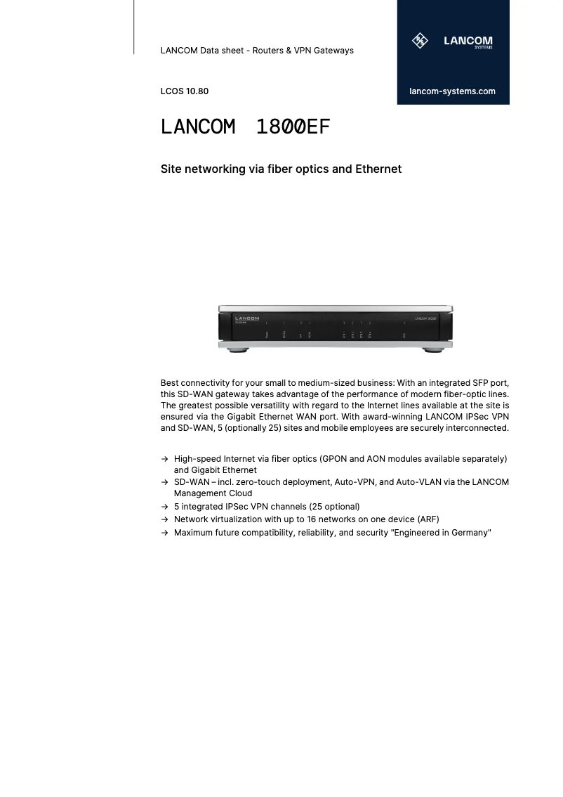 Page n°1 - Fiche technique Lancom 1800EF