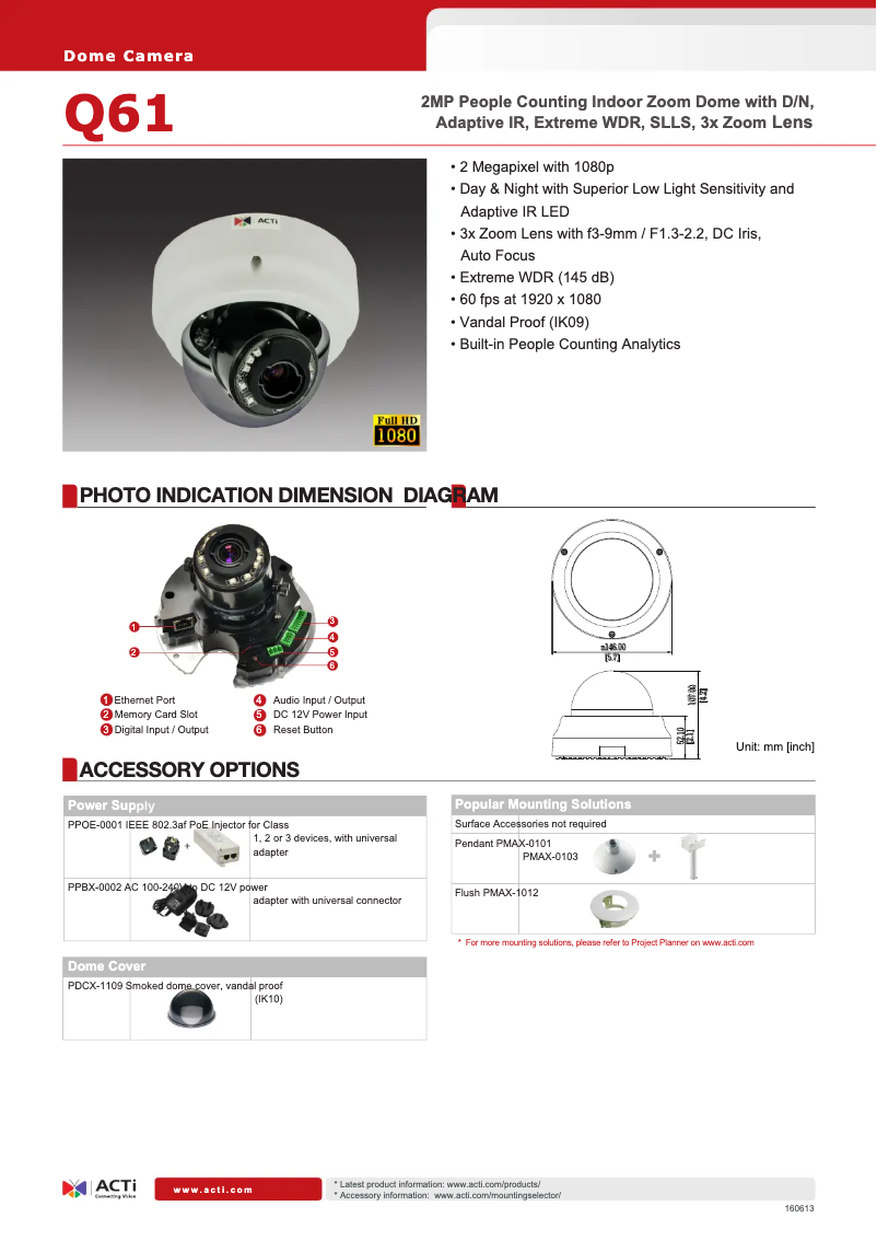 Page 1 de la notice Fiche technique ACTi Q61