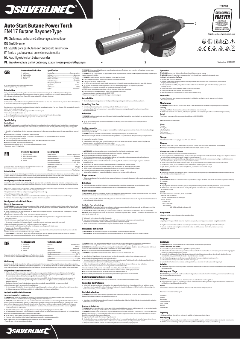 Page 1 de la notice Manuel utilisateur Silverline 760200